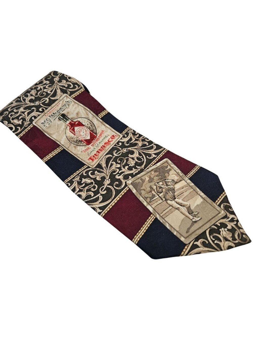 Vintage Tabasco Golf-Themed Tie Burgundy Navy Stripes Spicy Hot sauce